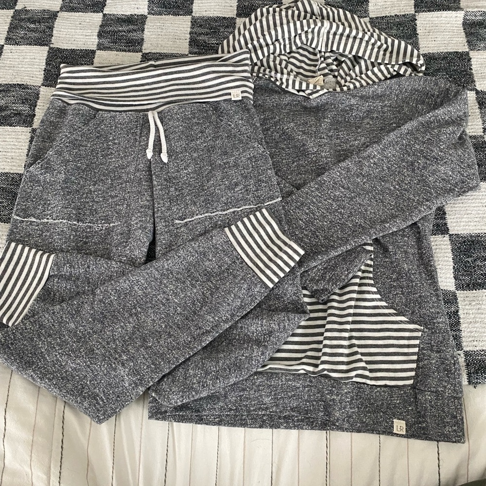 Gray and White Striped Hoodie and Joggers Set